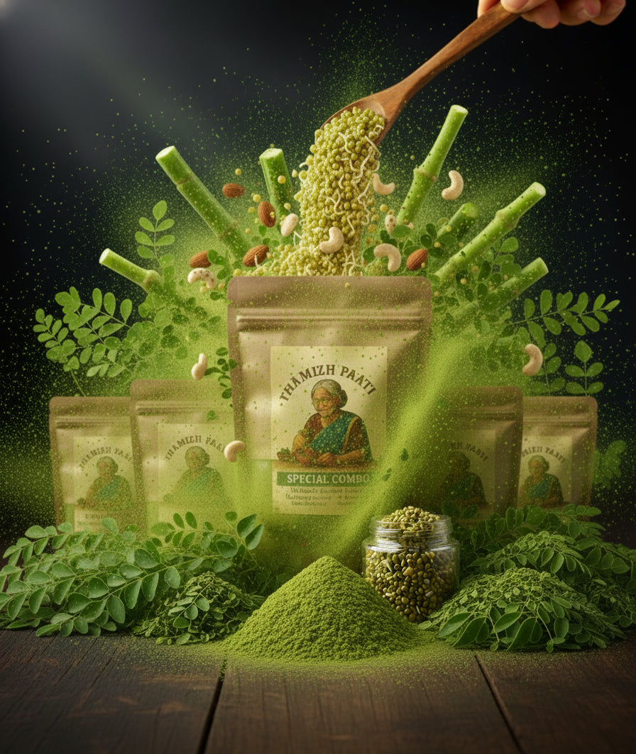 SUPER SAVER COMBO - PIRANDAI , VALLARAI, CURRY LEAVES , MORINGA & SPROUTED HEALTH MIX